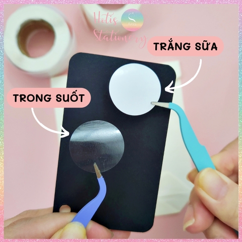 [HOTIS] Cuộn 500 tem dán trong suốt, trắng sữa, sticker hình tròn dán niêm phong, trang trí hộp quà