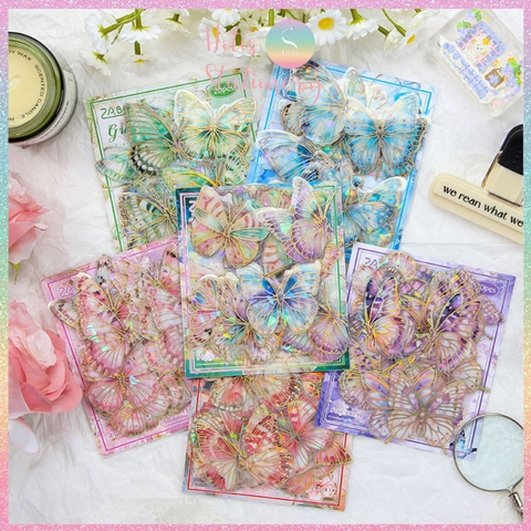 [HOTIS] Set 20 Sticker Bướm Dreamy Butterfly Dance Hologram PET trong suốt chống thấm nước, trang trí sổ tay DIY, làm thiệp