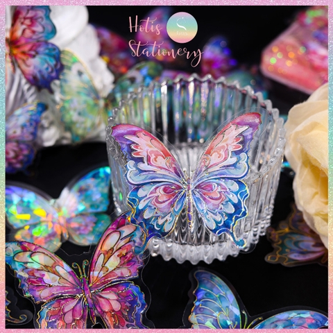 [HOTIS] Set 20 Sticker Bướm Dreamy Butterfly Dance Hologram PET trong suốt chống thấm nước, trang trí sổ tay DIY, làm thiệp