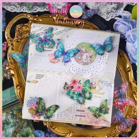[HOTIS] Set 20 Sticker Bướm Dreamy Butterfly Dance Hologram PET trong suốt chống thấm nước, trang trí sổ tay DIY, làm thiệp
