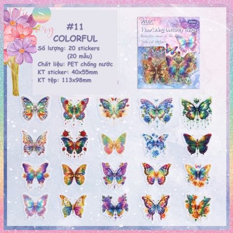 [HOTIS] Set 20 Sticker Bướm Dreamy Butterfly Dance Hologram PET trong suốt chống thấm nước, trang trí sổ tay DIY, làm thiệp