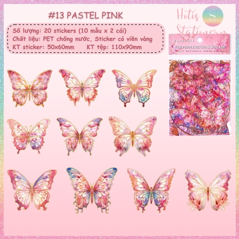 [HOTIS] Set 20 Sticker Bướm Dreamy Butterfly Dance Hologram PET trong suốt chống thấm nước, trang trí sổ tay DIY, làm thiệp