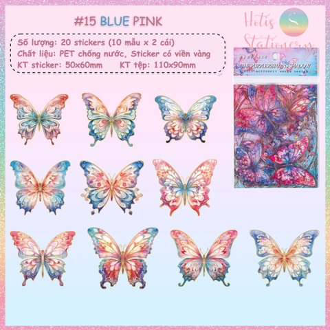 [HOTIS] Set 20 Sticker Bướm Dreamy Butterfly Dance Hologram PET trong suốt chống thấm nước, trang trí sổ tay DIY, làm thiệp