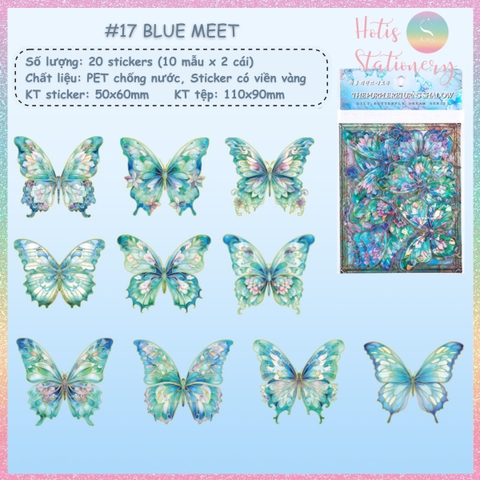 [HOTIS] Set 20 Sticker Bướm Dreamy Butterfly Dance Hologram PET trong suốt chống thấm nước, trang trí sổ tay DIY, làm thiệp
