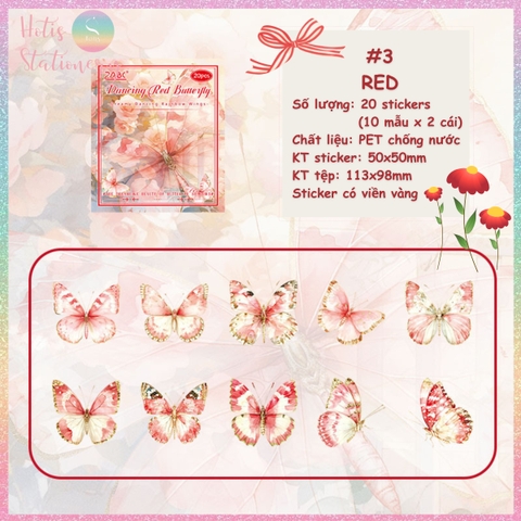 [HOTIS] Set 20 Sticker Bướm Dreamy Butterfly Dance Hologram PET trong suốt chống thấm nước, trang trí sổ tay DIY, làm thiệp