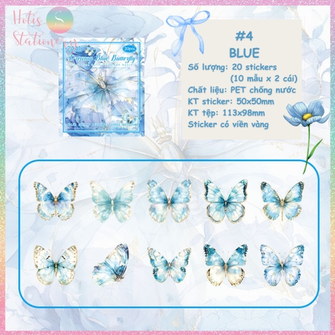 [HOTIS] Set 20 Sticker Bướm Dreamy Butterfly Dance Hologram PET trong suốt chống thấm nước, trang trí sổ tay DIY, làm thiệp