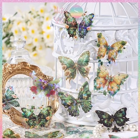 [HOTIS] Set 20 Sticker Bướm Dreamy Butterfly Dance Hologram PET trong suốt chống thấm nước, trang trí sổ tay DIY, làm thiệp