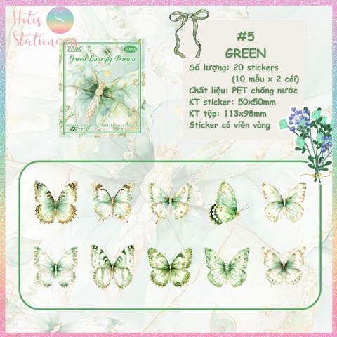 [HOTIS] Set 20 Sticker Bướm Dreamy Butterfly Dance Hologram PET trong suốt chống thấm nước, trang trí sổ tay DIY, làm thiệp