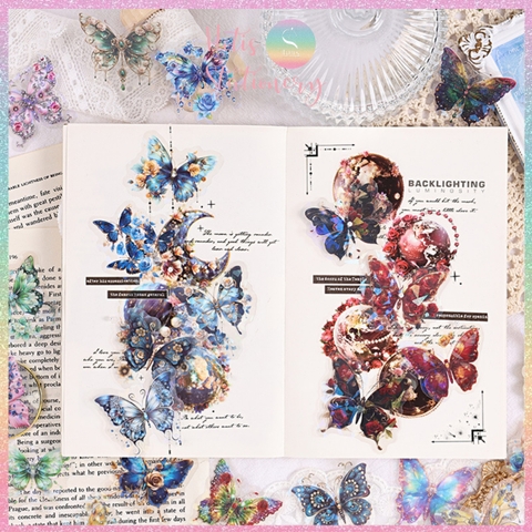 [HOTIS] Set 20 Sticker Bướm Dreamy Butterfly Dance Hologram PET trong suốt chống thấm nước, trang trí sổ tay DIY, làm thiệp
