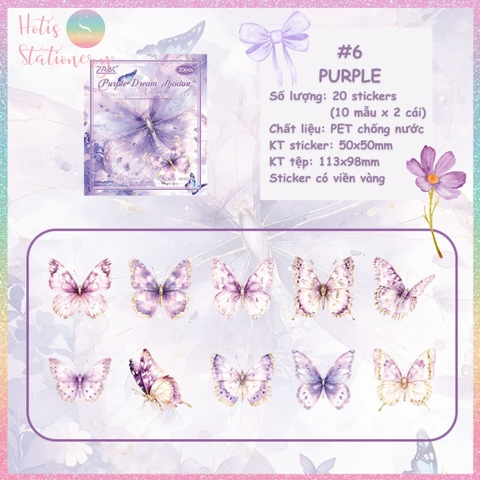 [HOTIS] Set 20 Sticker Bướm Dreamy Butterfly Dance Hologram PET trong suốt chống thấm nước, trang trí sổ tay DIY, làm thiệp