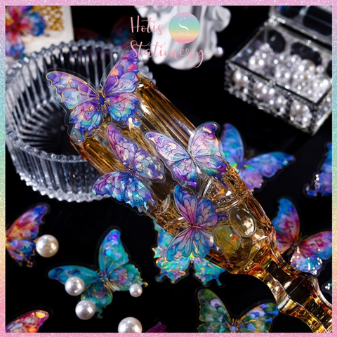[HOTIS] Set 20 Sticker Bướm Dreamy Butterfly Dance Hologram PET trong suốt chống thấm nước, trang trí sổ tay DIY, làm thiệp