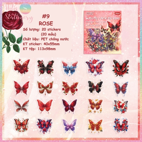 [HOTIS] Set 20 Sticker Bướm Dreamy Butterfly Dance Hologram PET trong suốt chống thấm nước, trang trí sổ tay DIY, làm thiệp