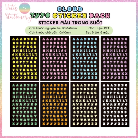 [HOTIS] Sticker chữ số màu trong suốt font cute phong cách Hàn Quốc