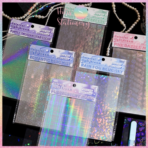 [HOTIS] Set 6 tờ sticker hologram trong suốt Flash Film Magic trang trí card, dán điện thoại