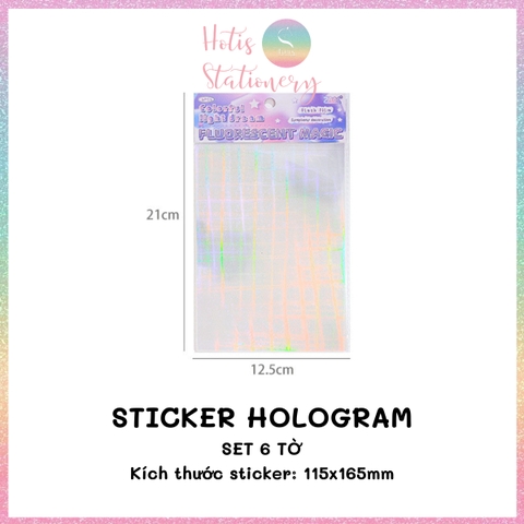 [HOTIS] Set 6 tờ sticker hologram trong suốt Flash Film Magic trang trí card, dán điện thoại