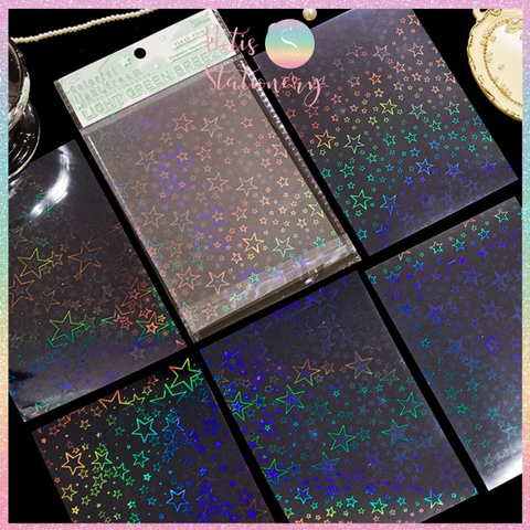 [HOTIS] Set 6 tờ sticker hologram trong suốt Flash Film Magic trang trí card, dán điện thoại