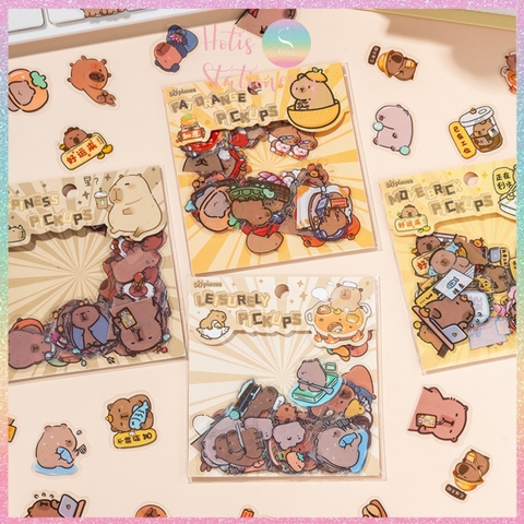 [HOTIS] Set 50 Sticker Capybara trang trí sổ, không thấm nước, siêu đáng yêu
