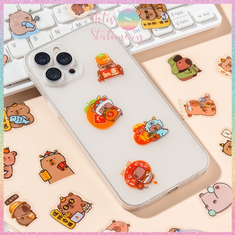 [HOTIS] Set 50 Sticker Capybara trang trí sổ, không thấm nước, siêu đáng yêu