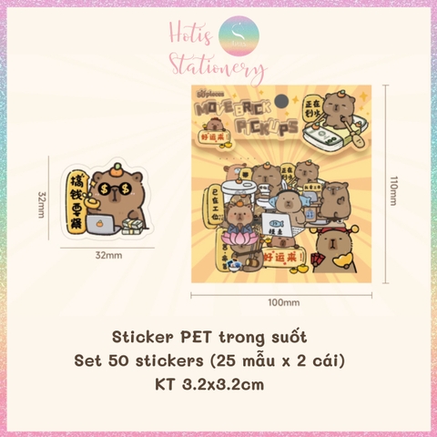 [HOTIS] Set 50 Sticker Capybara trang trí sổ, không thấm nước, siêu đáng yêu