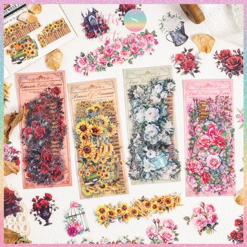 [HOTIS] Set 30 Sticker Vườn Hoa Old Century Garden PET trong suốt chống thấm nước, trang trí sổ tay DIY, làm thiệp