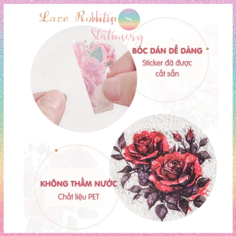 [HOTIS] Set 30 Sticker Vườn Hoa Old Century Garden PET trong suốt chống thấm nước, trang trí sổ tay DIY, làm thiệp