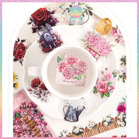 [HOTIS] Set 30 Sticker Vườn Hoa Old Century Garden PET trong suốt chống thấm nước, trang trí sổ tay DIY, làm thiệp