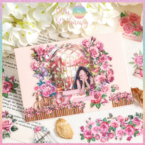 [HOTIS] Set 30 Sticker Vườn Hoa Old Century Garden PET trong suốt chống thấm nước, trang trí sổ tay DIY, làm thiệp