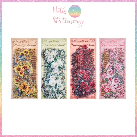 [HOTIS] Set 30 Sticker Vườn Hoa Old Century Garden PET trong suốt chống thấm nước, trang trí sổ tay DIY, làm thiệp