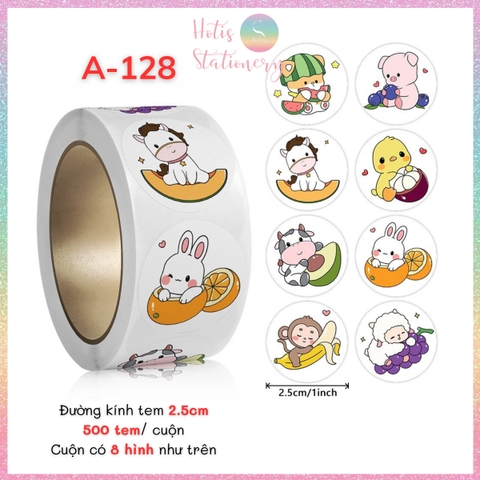 [HOTIS] Cuộn 500 tem sticker hoạt hình cute, tem dán trang trí, nhãn dán khen thưởng học sinh tạo động lực