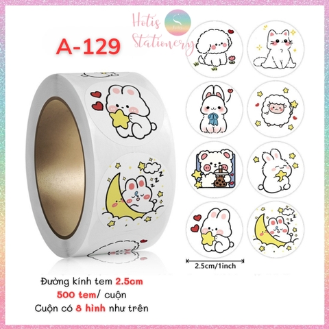 [HOTIS] Cuộn 500 tem sticker hoạt hình cute, tem dán trang trí, nhãn dán khen thưởng học sinh tạo động lực