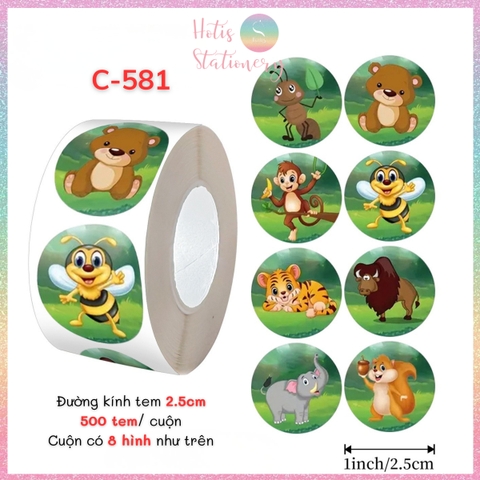 [HOTIS] Cuộn 500 tem sticker hoạt hình cute, tem dán trang trí, nhãn dán khen thưởng học sinh tạo động lực