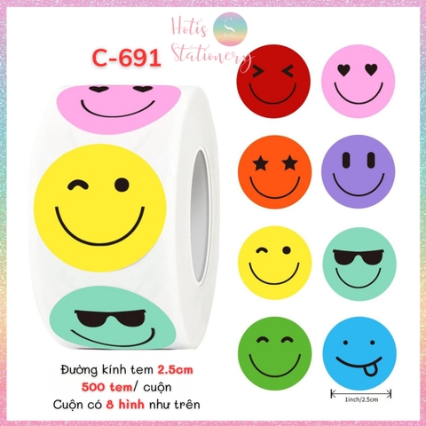 [HOTIS] Cuộn 500 tem sticker hoạt hình cute, tem dán trang trí, nhãn dán khen thưởng học sinh tạo động lực