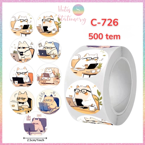 [HOTIS] Cuộn 500 tem sticker hoạt hình cute, tem dán trang trí, nhãn dán khen thưởng học sinh tạo động lực