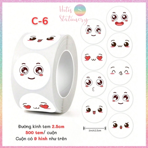 [HOTIS] Cuộn 500 tem sticker hoạt hình cute, tem dán trang trí, nhãn dán khen thưởng học sinh tạo động lực