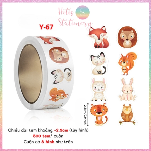 [HOTIS] Cuộn 500 tem sticker hoạt hình cute, tem dán trang trí, nhãn dán khen thưởng học sinh tạo động lực