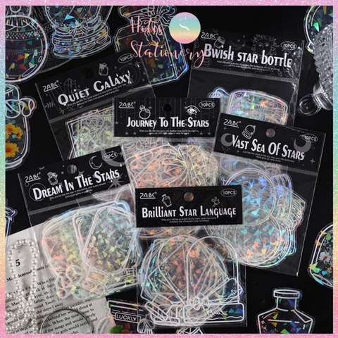 [HOTIS] Sticker chai lọ trong suốt ánh hologram kính vỡ trang trí thiệp, postcard, card idol, điện thoại, bullet journal DIY