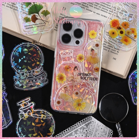 [HOTIS] Sticker chai lọ trong suốt ánh hologram kính vỡ trang trí thiệp, postcard, card idol, điện thoại, bullet journal DIY
