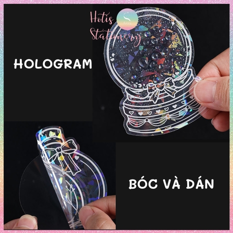 [HOTIS] Sticker chai lọ trong suốt ánh hologram kính vỡ trang trí thiệp, postcard, card idol, điện thoại, bullet journal DIY