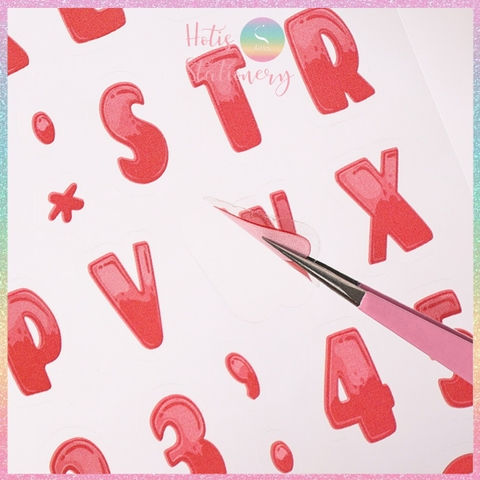 [HOTIS] Set 8 tờ Sticker chữ số nhiều màu Letter Sticker PET, nhãn dán chữ cái alphabet trang trí sổ tay bullet journal