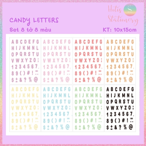 [HOTIS] Set 8 tờ Sticker chữ số nhiều màu Letter Sticker PET, nhãn dán chữ cái alphabet trang trí sổ tay bullet journal