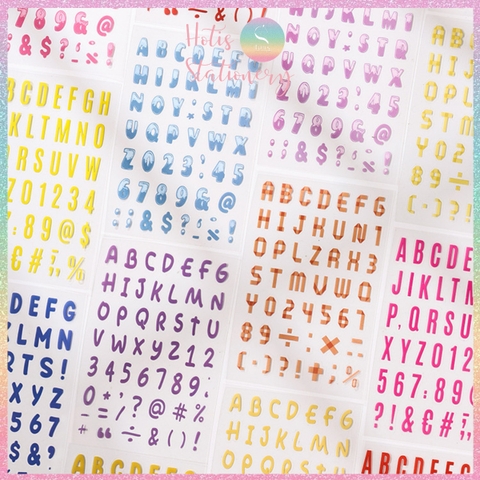 [HOTIS] Set 8 tờ Sticker chữ số nhiều màu Letter Sticker PET, nhãn dán chữ cái alphabet trang trí sổ tay bullet journal