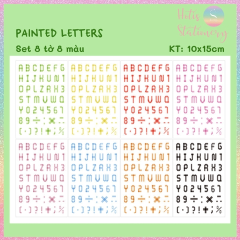 [HOTIS] Set 8 tờ Sticker chữ số nhiều màu Letter Sticker PET, nhãn dán chữ cái alphabet trang trí sổ tay bullet journal