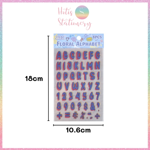 [HOTIS] Set 8 tờ Sticker chữ số nhiều màu Letter Sticker PET, nhãn dán chữ cái alphabet trang trí sổ tay bullet journal