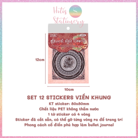 [HOTIS] Set 12 Sticker viền khung Classical Flower Language nhãn dán trang trí sổ bullet journal