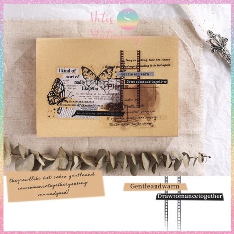 [HOTIS] Set 6 tờ Sticker English Rhythm nền trong suốt, chữ đen trang trí sổ, bullet journal, thiệp, postcard DIY