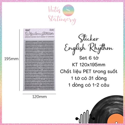 [HOTIS] Set 6 tờ Sticker English Rhythm nền trong suốt, chữ đen trang trí sổ, bullet journal, thiệp, postcard DIY