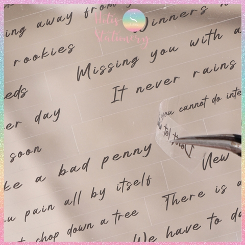 [HOTIS] Set 6 tờ Sticker English Rhythm nền trong suốt, chữ đen trang trí sổ, bullet journal, thiệp, postcard DIY