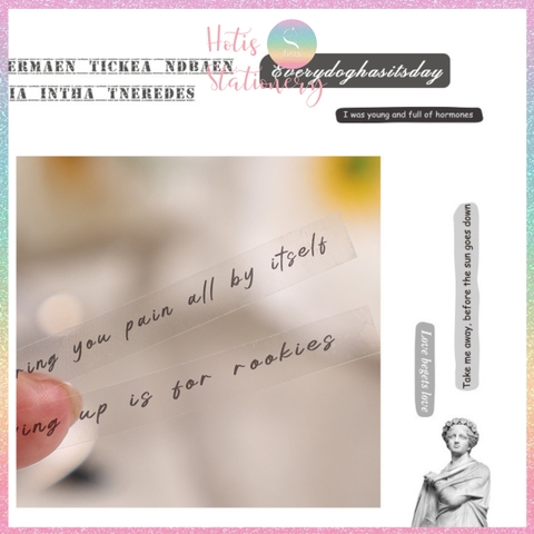 [HOTIS] Set 6 tờ Sticker English Rhythm nền trong suốt, chữ đen trang trí sổ, bullet journal, thiệp, postcard DIY