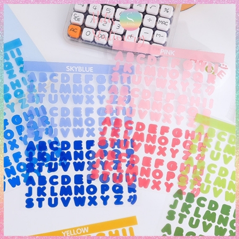 [HOTIS] Set 8 tờ Sticker chữ in Vibrant Letters 16 màu PET chống nước, dán trang trí sổ, bình nước, laptop