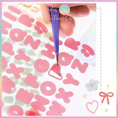 [HOTIS] Set 8 tờ Sticker chữ in Vibrant Letters 16 màu PET chống nước, dán trang trí sổ, bình nước, laptop